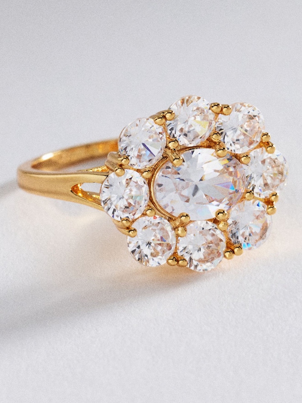 Anthropologie 14K Gold Plated Ring Floral Cluster Clear CZ Size 8 NEW